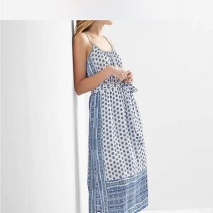GAP Blue and White Printed Spaghetti-Strap Maxi Dress